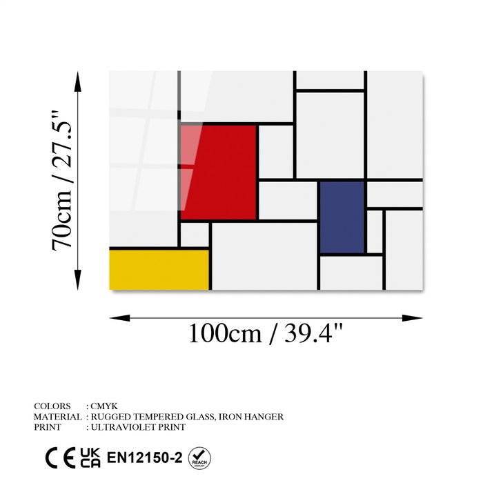 Wallity Cuadro Decorativo de Vidrio Templado Piet Mondrian 70 x 100 cm Wallity Cuadro Decorativo de Vidrio Templado Piet Mondrian 70 x 100 cm